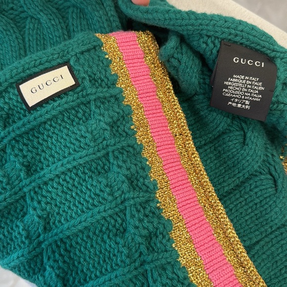 Gucci Wool and Cashmere Pink and Green Scarf - Picture 5 of 6